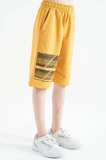 Mustard Print Detailed Laced Standard Fit Boys' Shorts - 11125