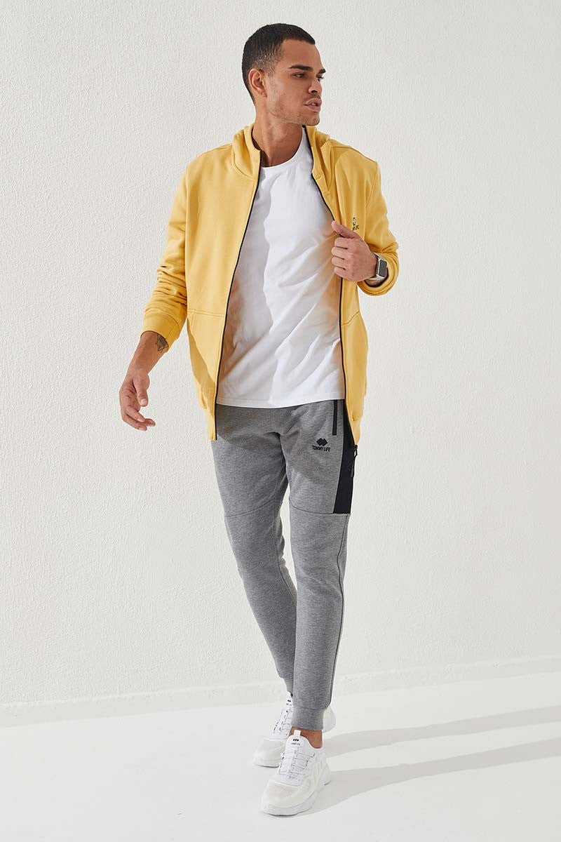 Mustard Zippered Standard Fit Hooded Men's Sweatshirt - 87877