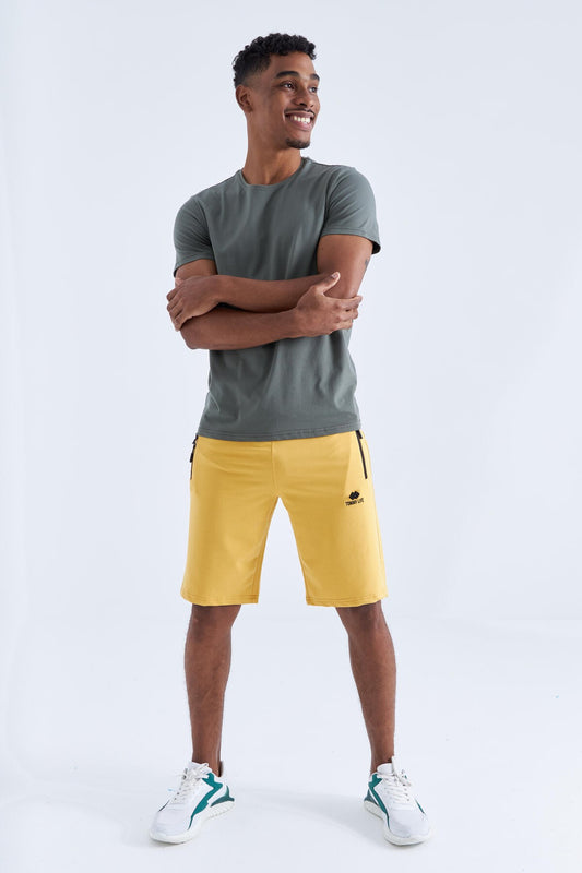 Mustard Hidden Zipper Back Pocket Laced Standard Fit Men's Shorts - 81136