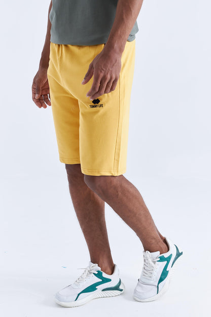 Mustard Hidden Zipper Back Pocket Laced Standard Fit Men's Shorts - 81136