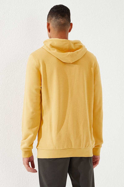 Mustard Kangaroo Pocket Standard Fit Hooded Men's Sweatshirt - 87872