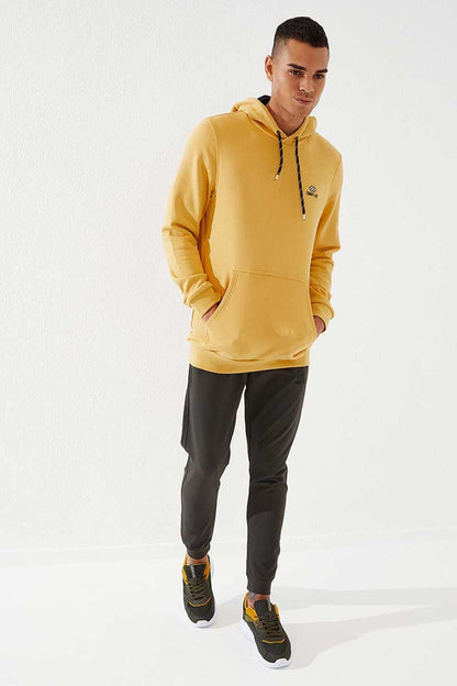 Mustard Kangaroo Pocket Standard Fit Hooded Men's Sweatshirt - 87872