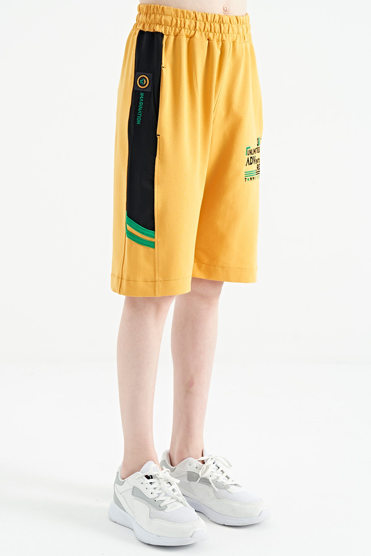 Mustard Embroidered Pattern Laced Standard Fit Boys Shorts - 11124