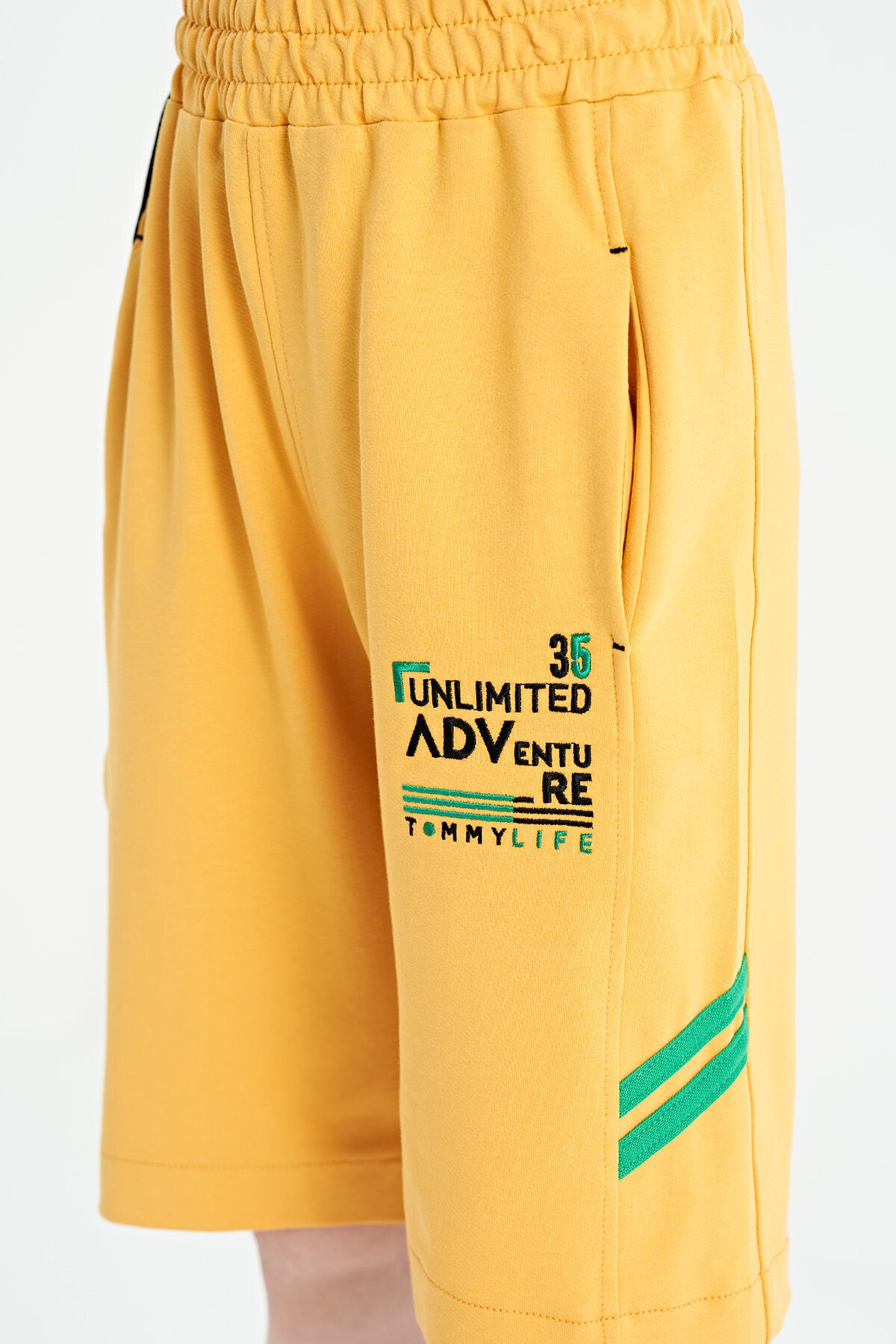 Mustard Embroidered Pattern Laced Standard Fit Boys Shorts - 11124
