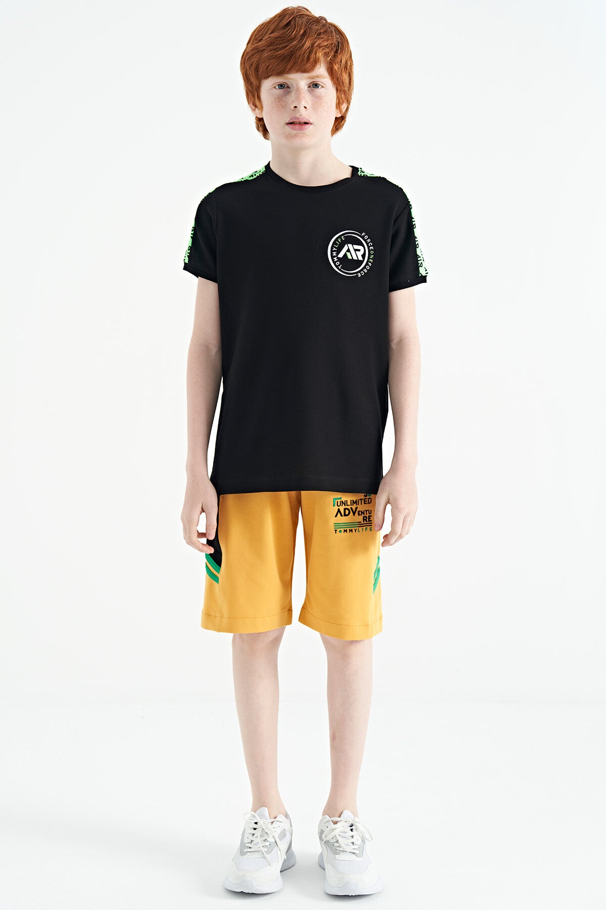 Mustard Embroidered Pattern Laced Standard Fit Boys Shorts - 11124
