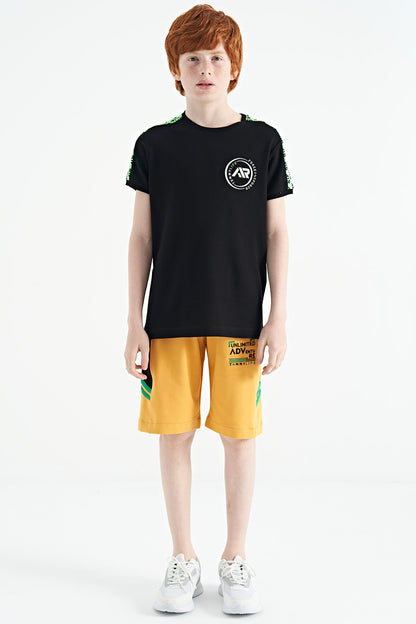 Mustard Embroidered Pattern Laced Standard Fit Boys Shorts - 11124