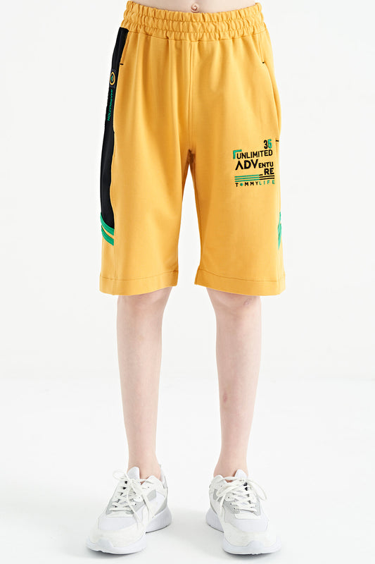 Mustard Embroidered Pattern Laced Standard Fit Boys Shorts - 11124