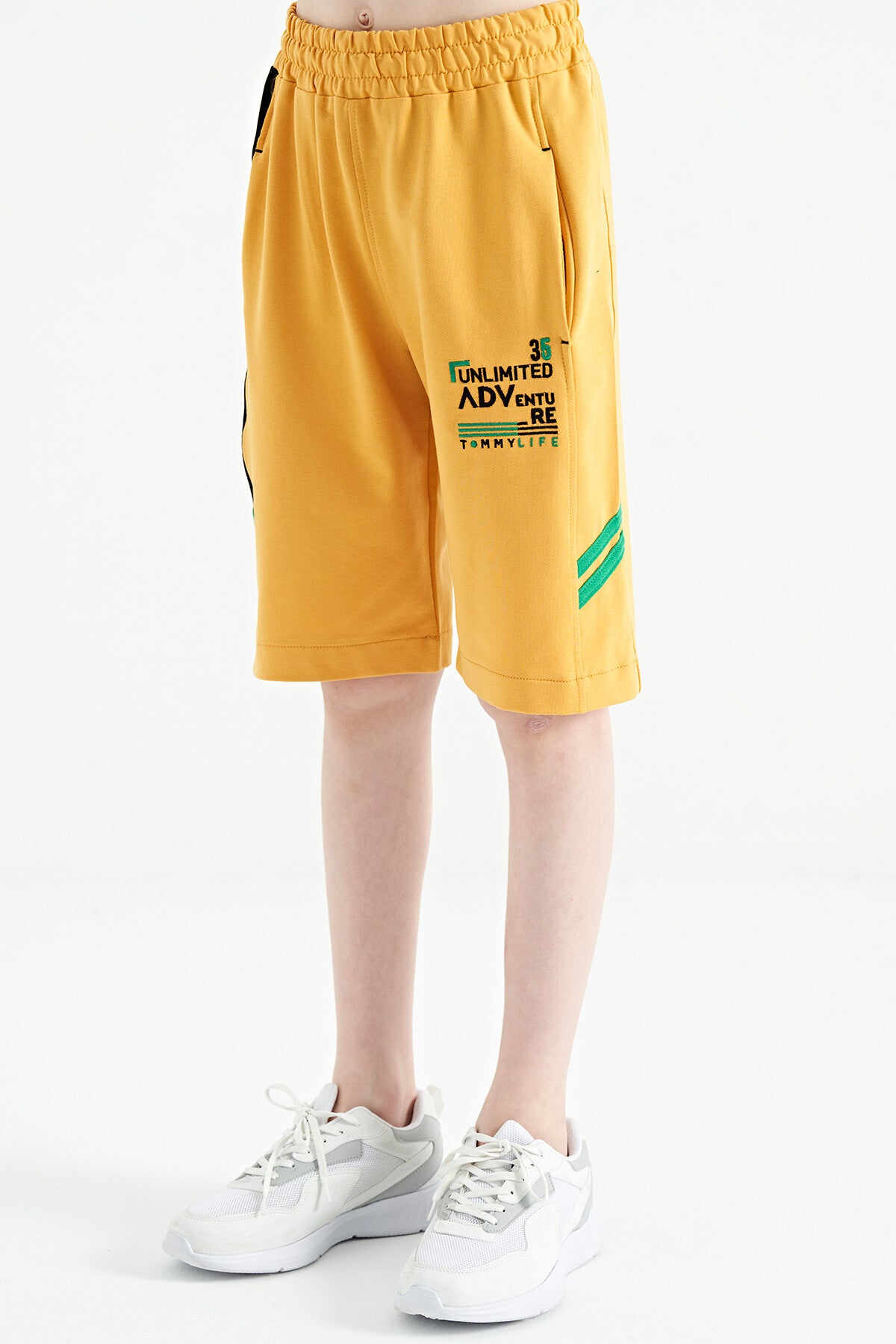 Mustard Embroidered Pattern Laced Standard Fit Boys Shorts - 11124