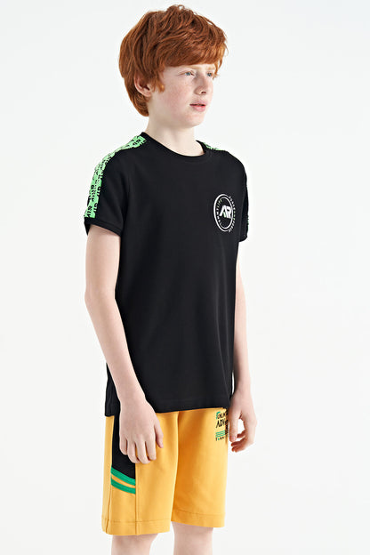 Mustard Embroidered Pattern Laced Standard Fit Boys Shorts - 11124