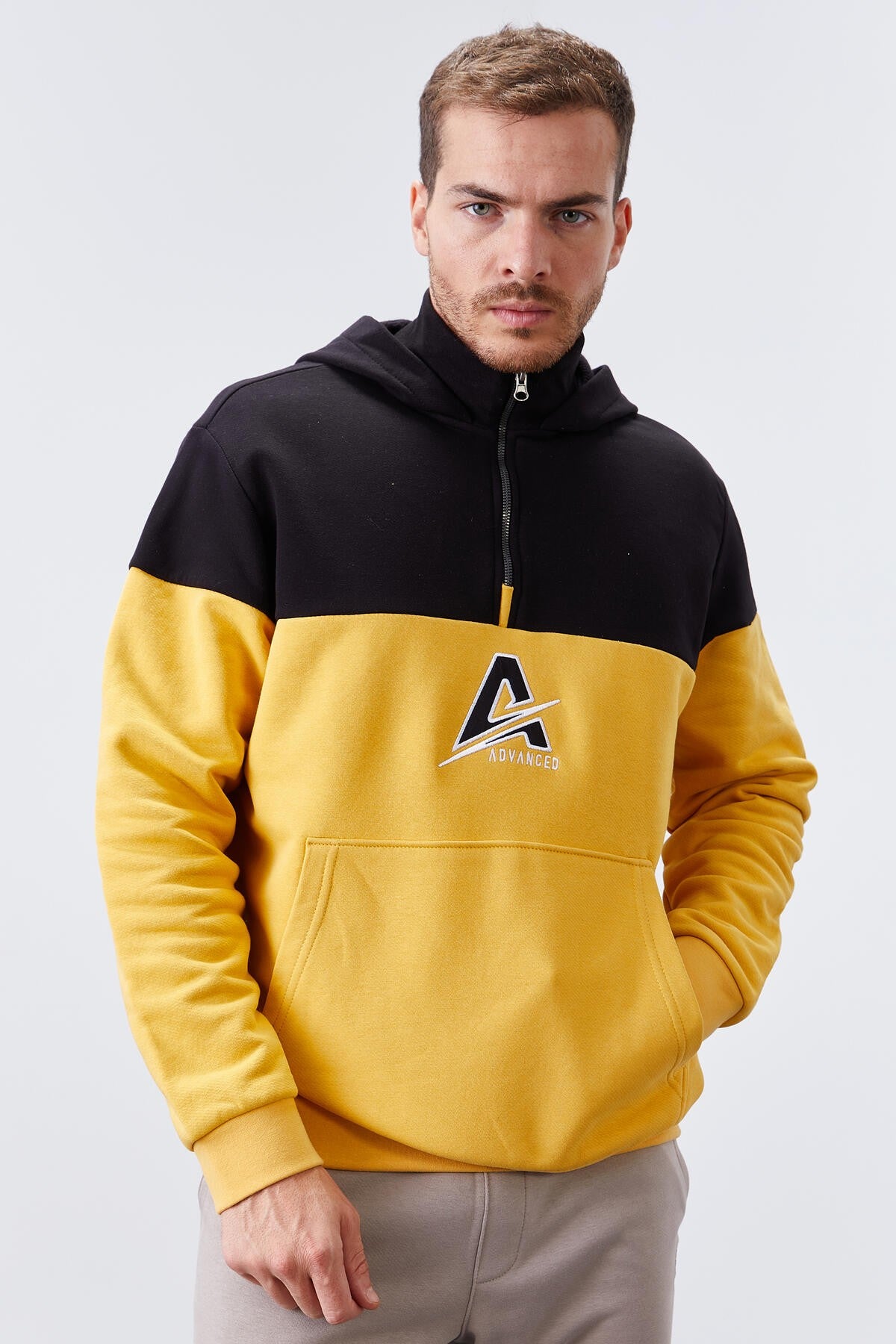 Mustard Men's Half-Zip Standard Fit Hooded Sweatshirt - 88033