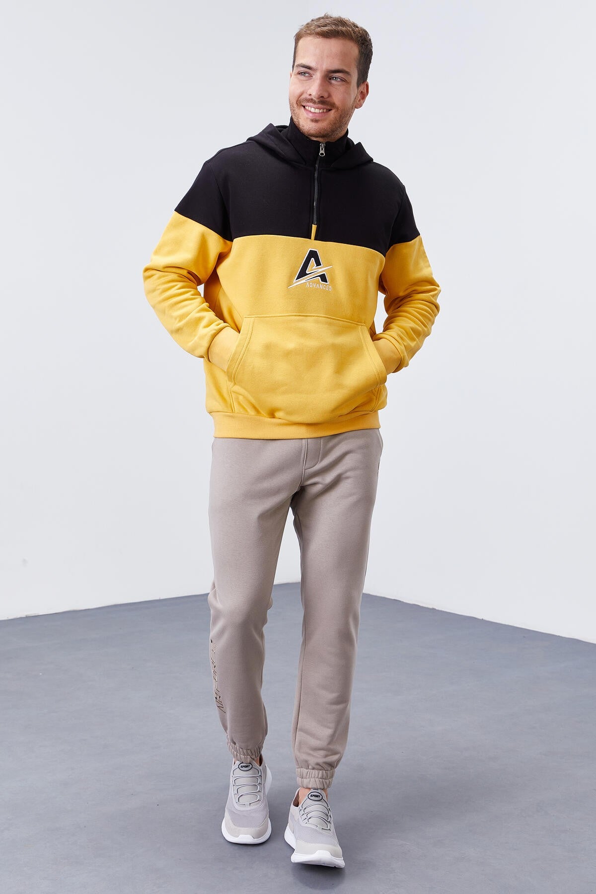 Mustard Men's Half-Zip Standard Fit Hooded Sweatshirt - 88033