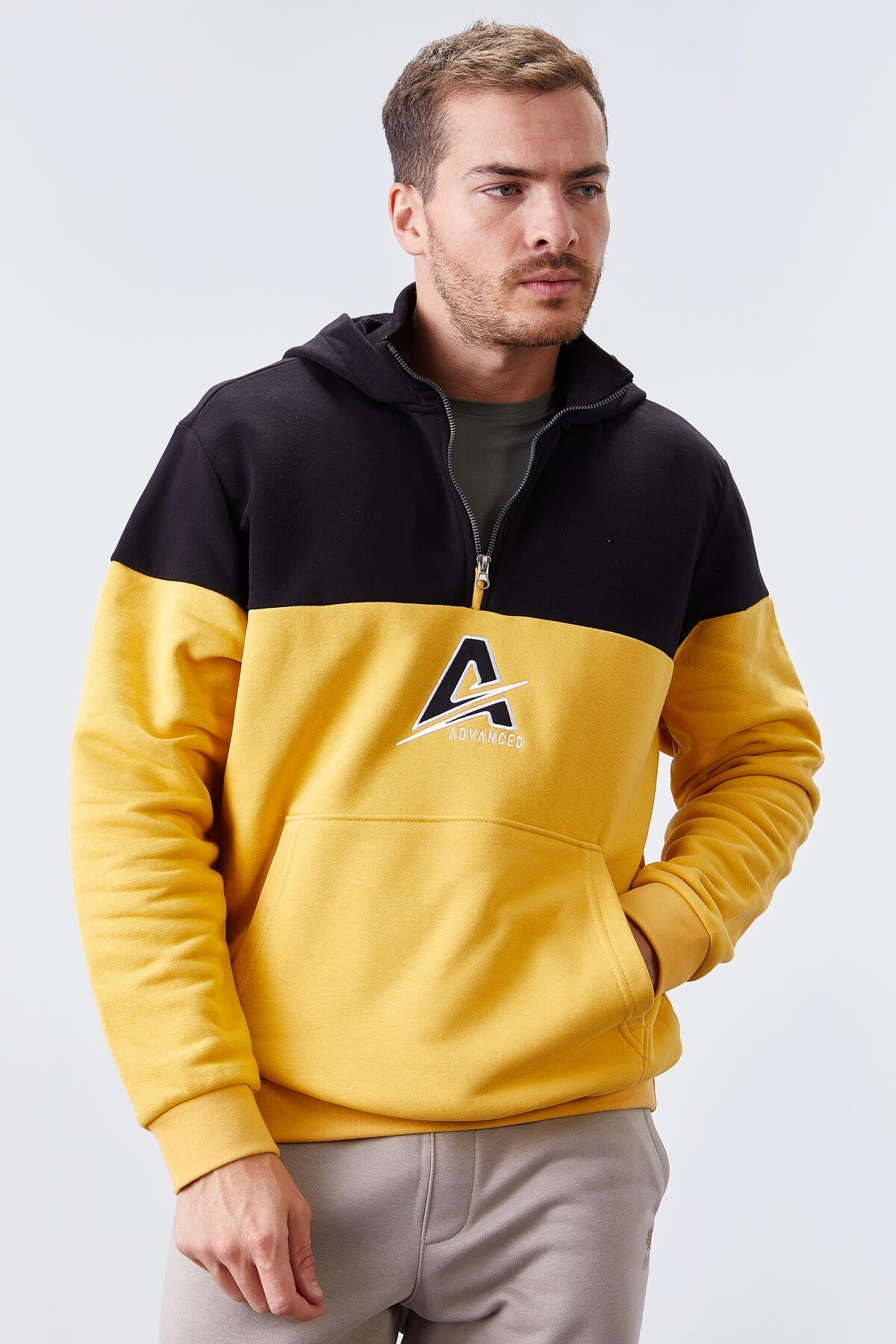 Mustard Men's Half-Zip Standard Fit Hooded Sweatshirt - 88033