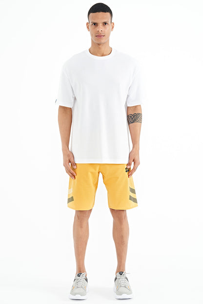 Mustard Front Back Print Detailed Standard Molded Rubber Waist Men's Shorts - 81250