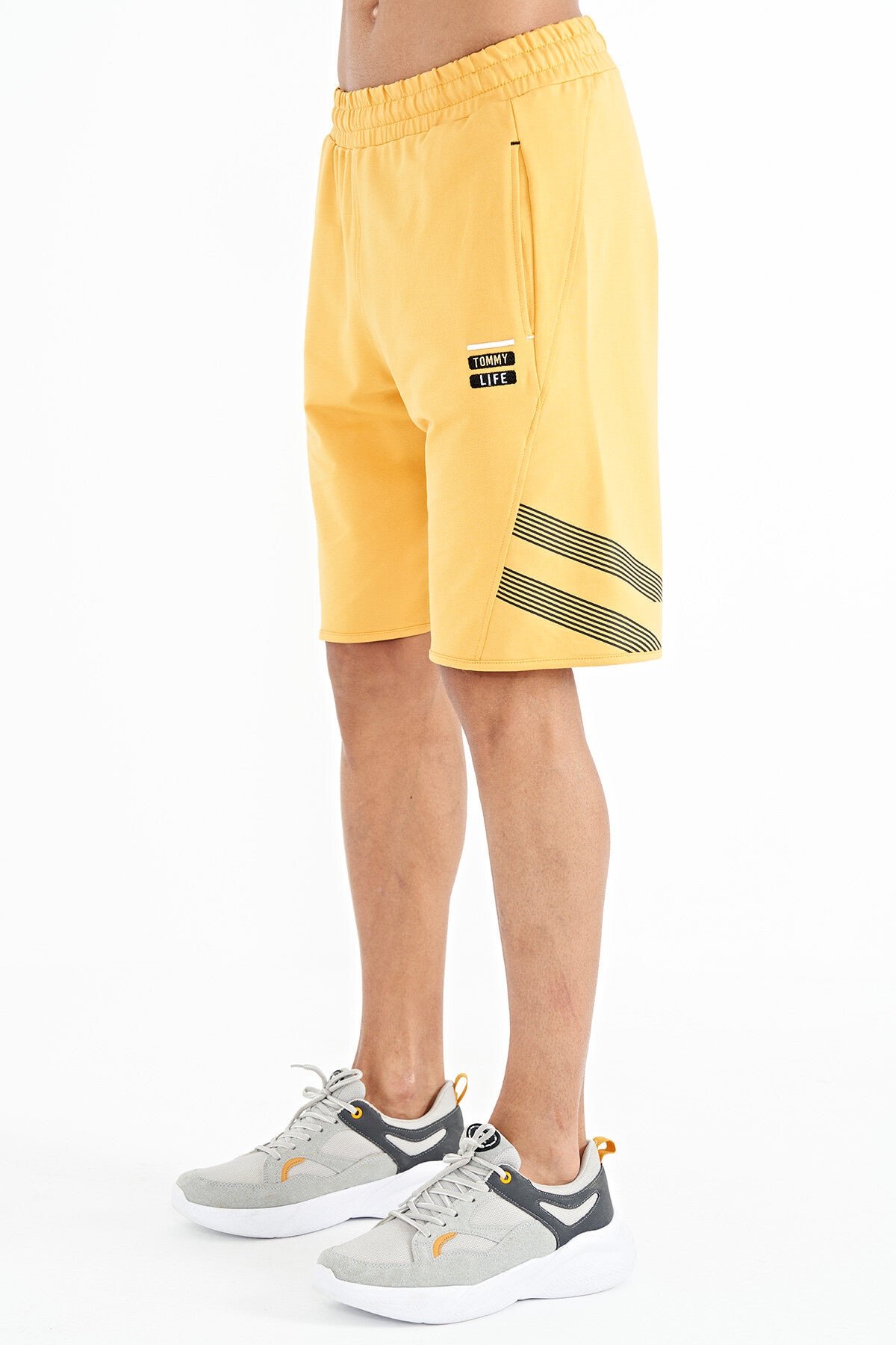 Mustard Front Back Print Detailed Standard Molded Rubber Waist Men's Shorts - 81250