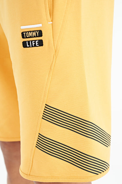 Mustard Front Back Print Detailed Standard Molded Rubber Waist Men's Shorts - 81250