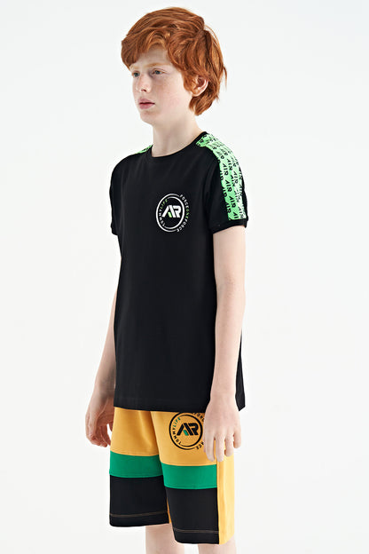 Mustard Colored Printed Laced Embroidery Detailed Standard Pattern Boys Shorts - 11129