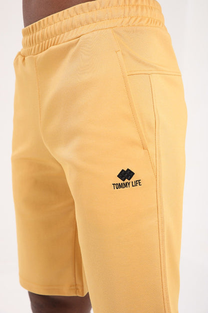 Mustard Single Zipper Pocket Detailed Laced Standard Fit Men's Shorts - 81202