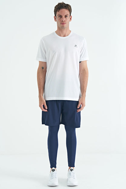 Indigo Back Ankle Print Detailed High Waist Slim Fit Active Sports Men's Tights - 84988