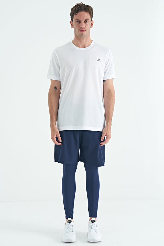 Indigo Back Ankle Print Detailed High Waist Slim Fit Active Sports Men's Tights - 84988