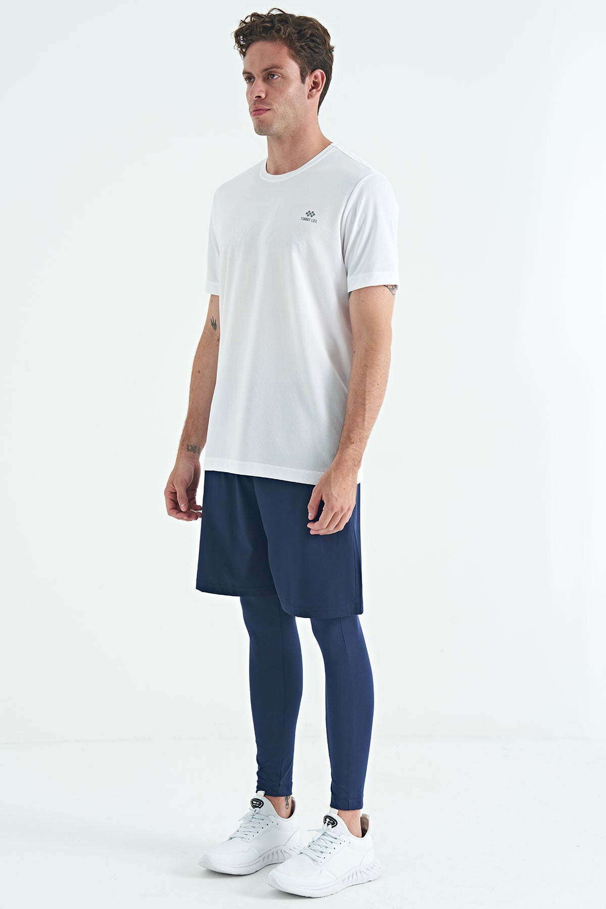 Indigo Back Ankle Print Detailed High Waist Slim Fit Active Sports Men's Tights - 84988