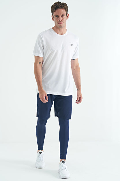 Indigo Back Ankle Print Detailed High Waist Slim Fit Active Sports Men's Tights - 84988