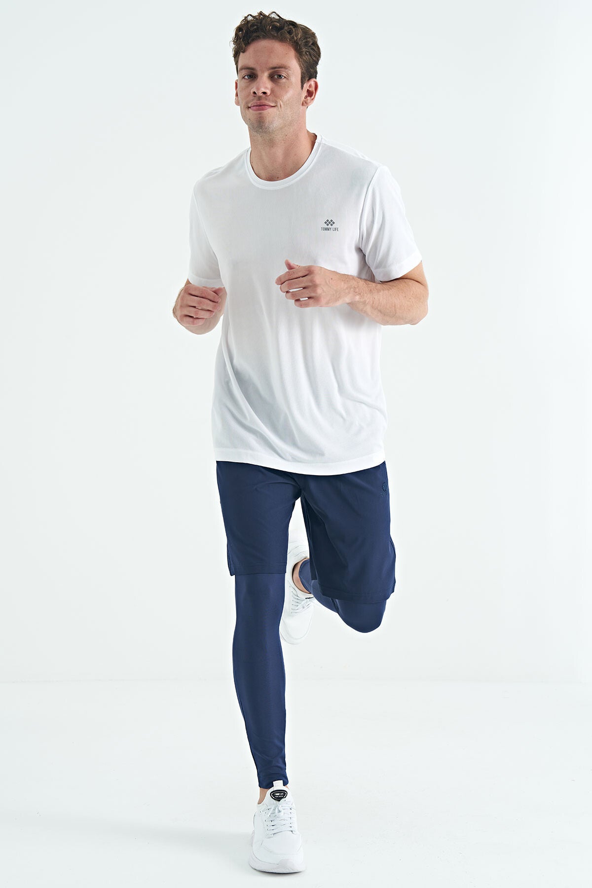 Indigo Back Ankle Print Detailed High Waist Slim Fit Active Sports Men's Tights - 84988