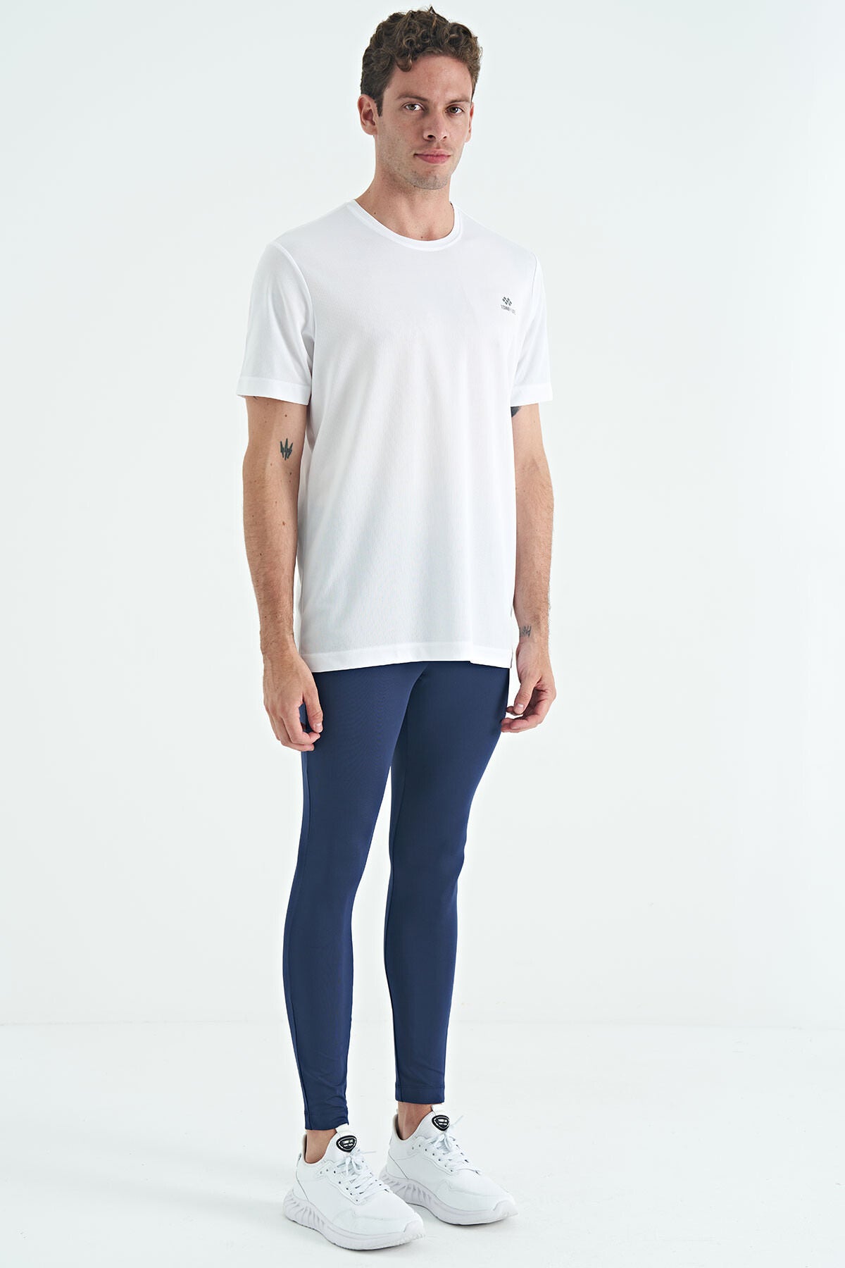 Indigo Back Ankle Print Detailed High Waist Slim Fit Active Sports Men's Tights - 84988