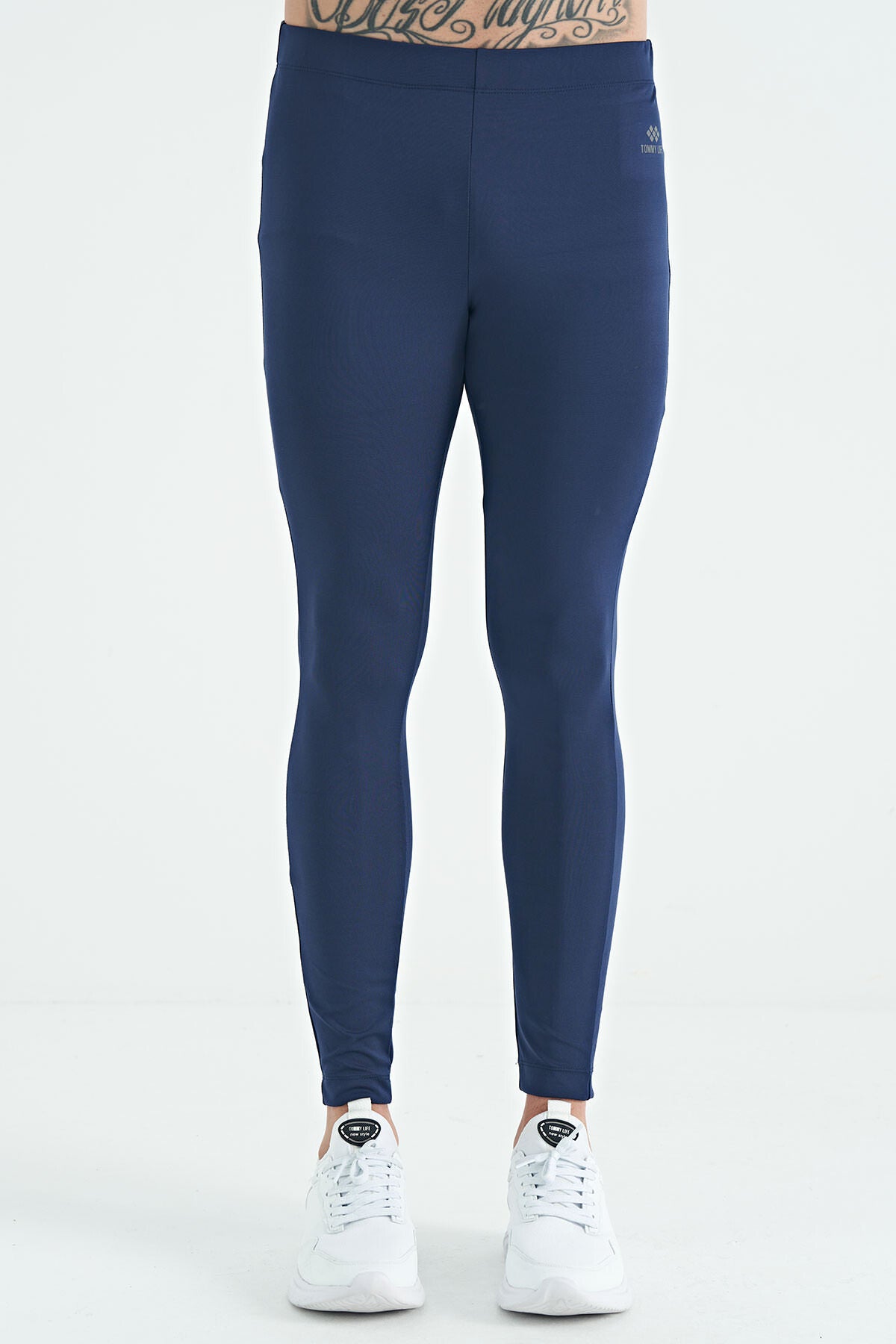 Indigo Back Ankle Print Detailed High Waist Slim Fit Active Sports Men's Tights - 84988