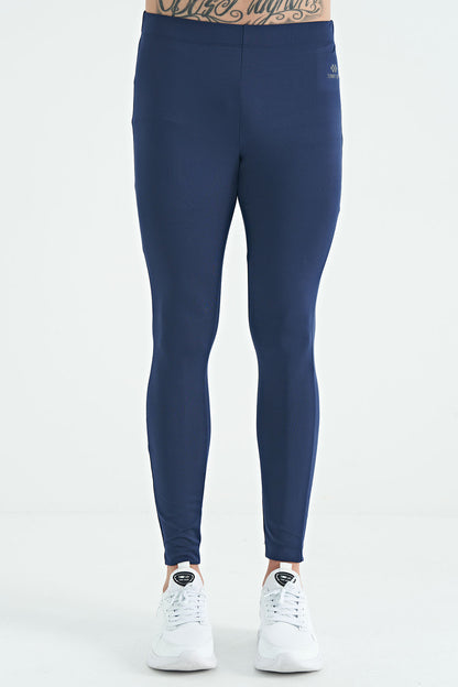 Indigo Back Ankle Print Detailed High Waist Slim Fit Active Sports Men's Tights - 84988