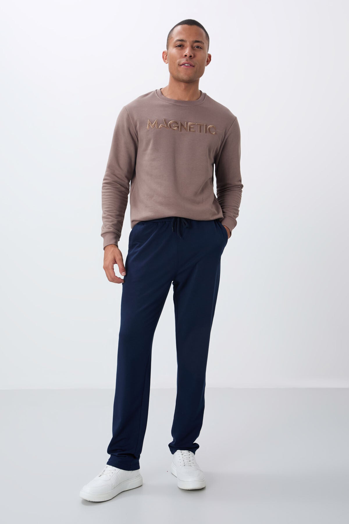 Indigo Laced Cuffed Standard Fit Classic Leg Men's Tracksuit Bottom - 84682