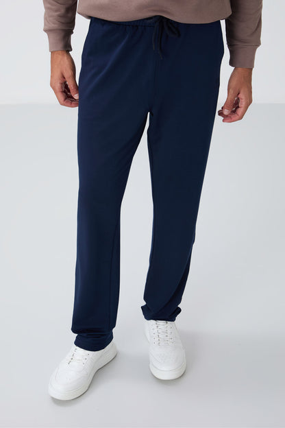 Indigo Laced Cuffed Standard Fit Classic Leg Men's Tracksuit Bottom - 84682