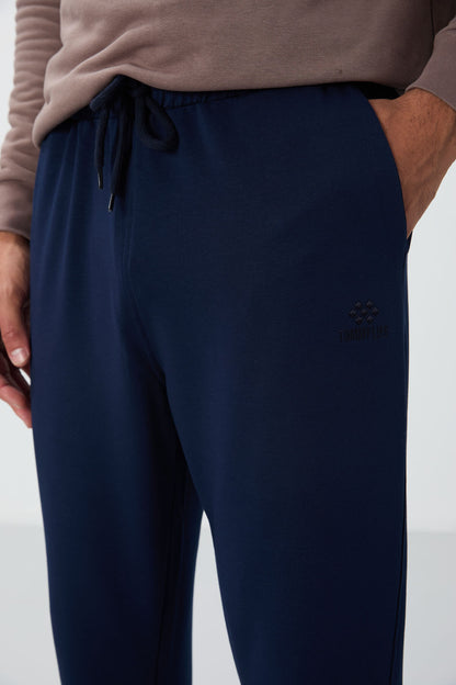 Indigo Laced Cuffed Standard Fit Classic Leg Men's Tracksuit Bottom - 84682