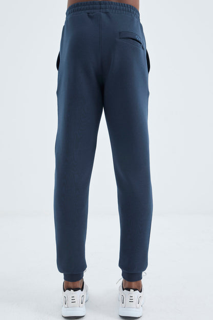 Indigo Laced Front Stitch Detailed Standard Fit Men's Tracksuit Bottom - 84994