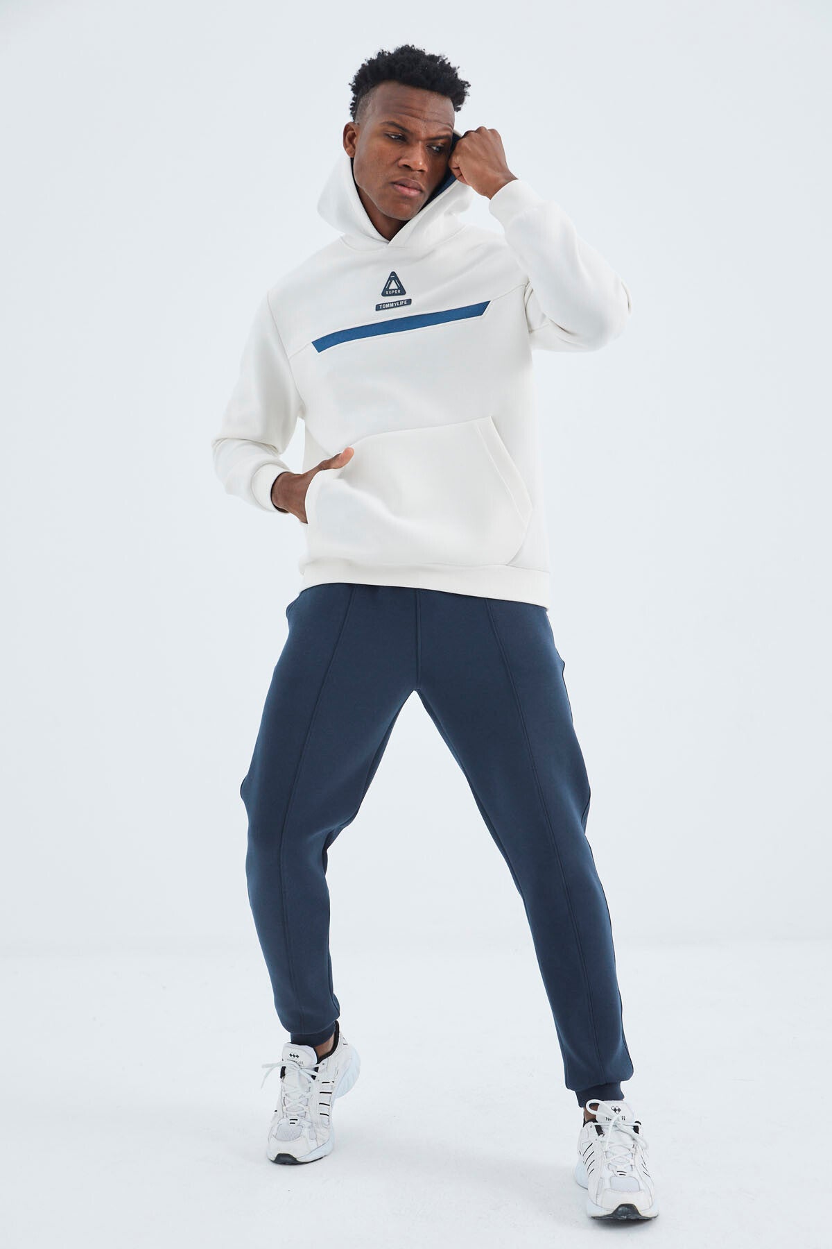 Indigo Laced Front Stitch Detailed Standard Fit Men's Tracksuit Bottom - 84994