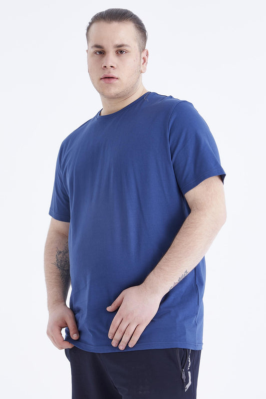 Indigo Basic Short Sleeve O Neck Large Size Men's T-Shirt - 88072