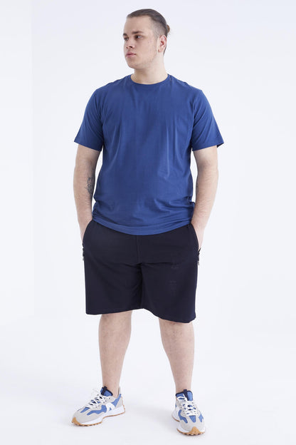 Indigo Basic Short Sleeve O Neck Large Size Men's T-Shirt - 88072
