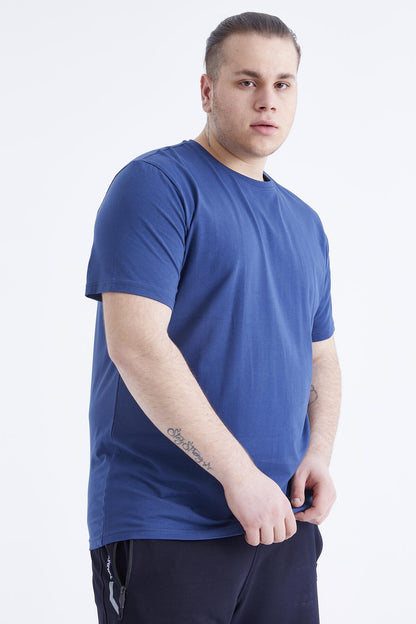 Indigo Basic Short Sleeve O Neck Large Size Men's T-Shirt - 88072