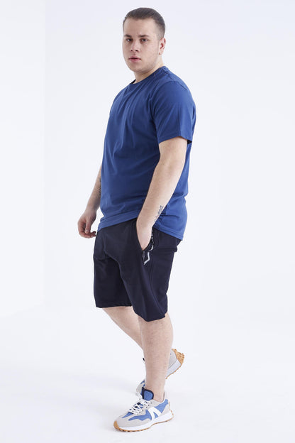Indigo Basic Short Sleeve O Neck Large Size Men's T-Shirt - 88072