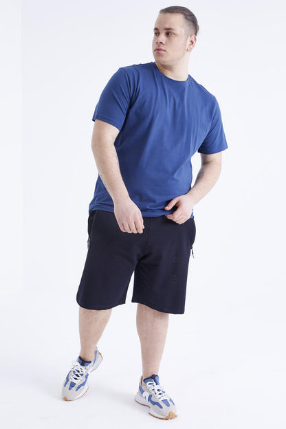 Indigo Basic Short Sleeve O Neck Large Size Men's T-Shirt - 88072