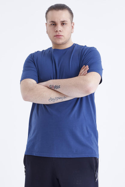 Indigo Basic Short Sleeve O Neck Large Size Men's T-Shirt - 88072