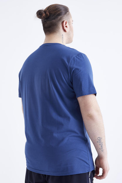Indigo Basic Short Sleeve O Neck Large Size Men's T-Shirt - 88072