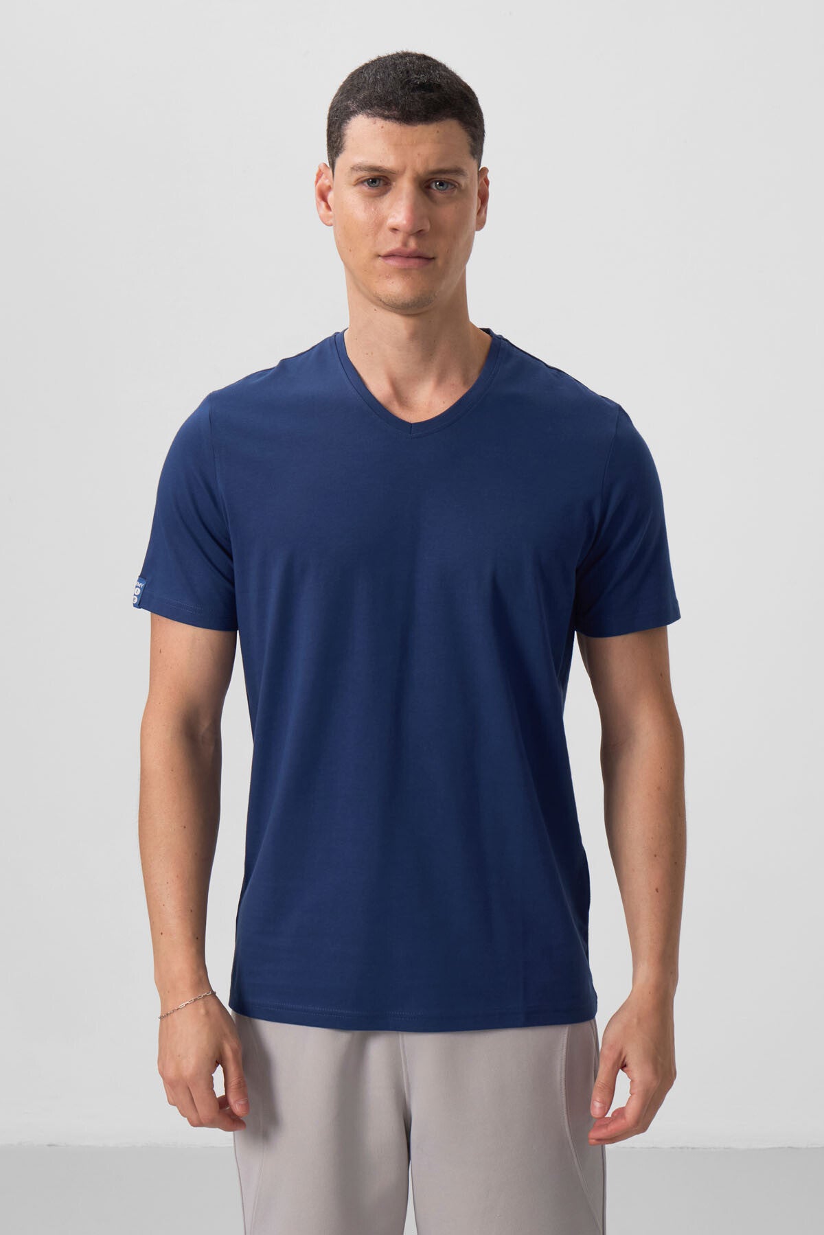 Indigo Basic Short Sleeve Standard Fit V-Neck Men's T-Shirt - 87912