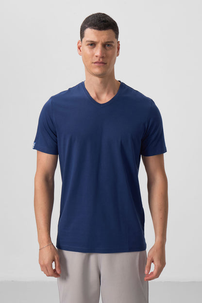 Indigo Basic Short Sleeve Standard Fit V-Neck Men's T-Shirt - 87912