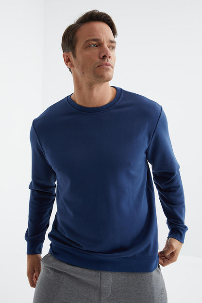 Indigo Basic O Collar Comfort Fit Men's Sweatshirt - 88053