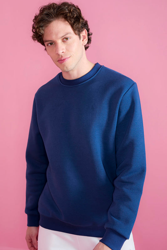 Indigo Basic O Collar Comfort Fit Men's Sweatshirt - 88053