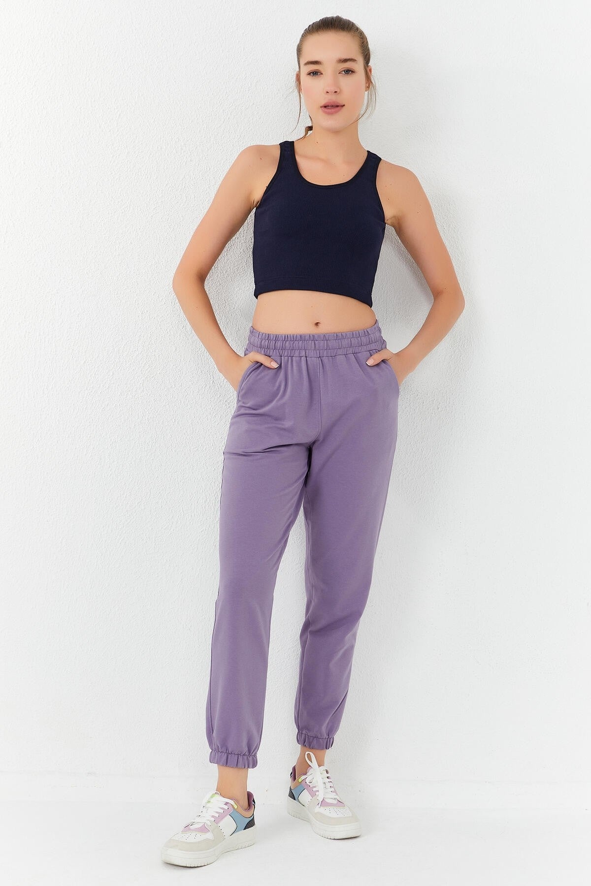 Indigo Basic Zero Sleeve Narrow Fit U Neck Women's Crop Top Singlet - 97160