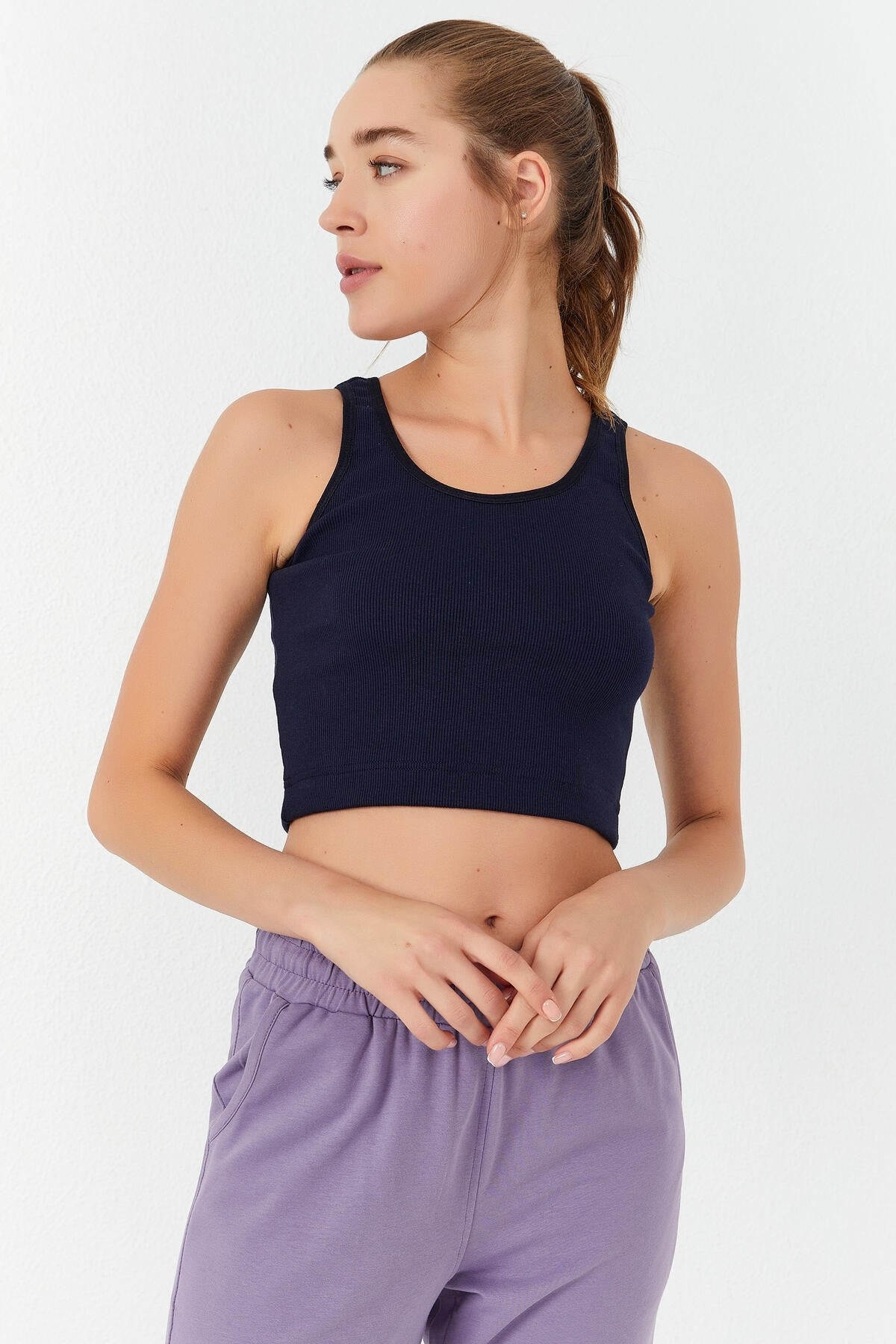 Indigo Basic Zero Sleeve Narrow Fit U Neck Women's Crop Top Singlet - 97160