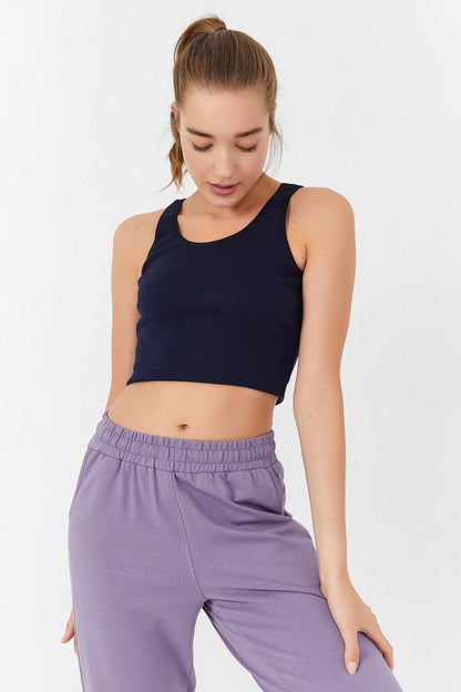 Indigo Basic Zero Sleeve Narrow Fit U Neck Women's Crop Top Singlet - 97160