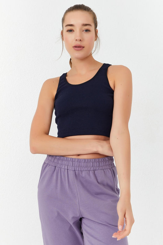 Indigo Basic Zero Sleeve Narrow Fit U Neck Women's Crop Top Singlet - 97160