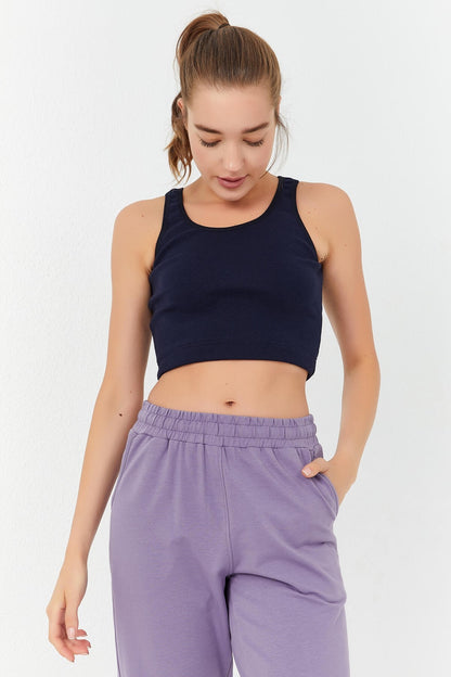 Indigo Basic Zero Sleeve Narrow Fit U Neck Women's Crop Top Singlet - 97160